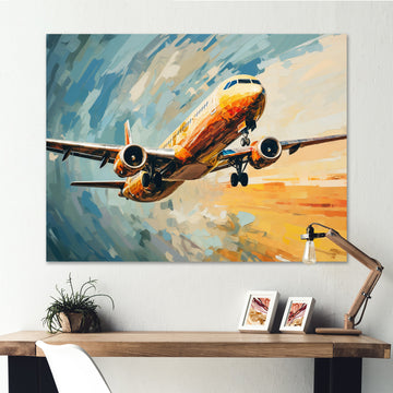 Teal Plane Under Abstracted Cloud - Plane Canvas Wall Art